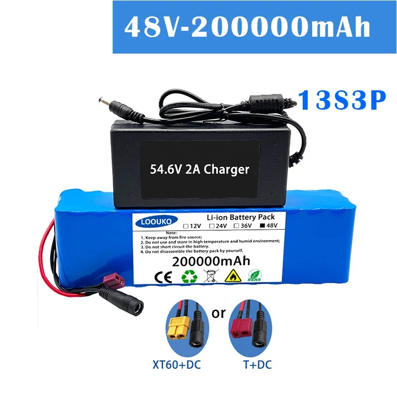 48V 36Ah 13S3P E-Bike Lithium-ionaccu Met Lader Ingebouwde BMS Bescherming Elektrische Fietsmotor
