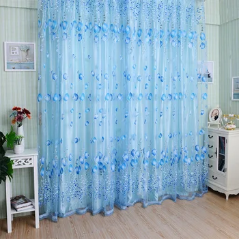 Romantic Tulips Window Voile Curtain Creative Floral Translucent Tulle Door Drape - 3 Colors for Choice 1*2meter 2