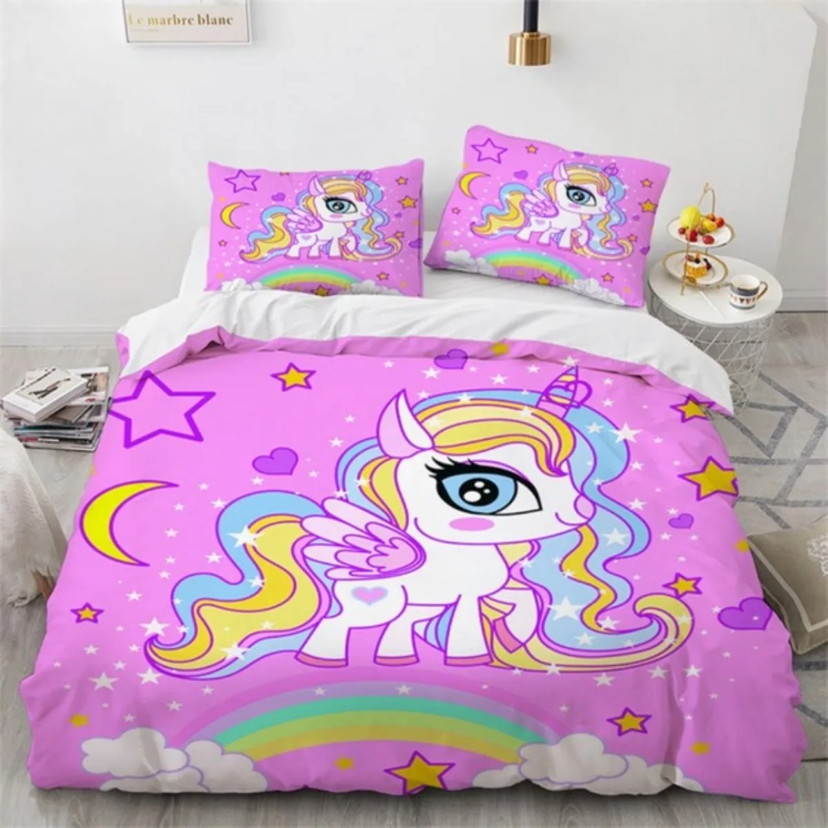 Rainbow Unicorn Bedding Sets Cartoon 3D Digital Printing Duvet Cover Sets Suitable for Bedroom Unicorns and Rainbows Bed Linen 2