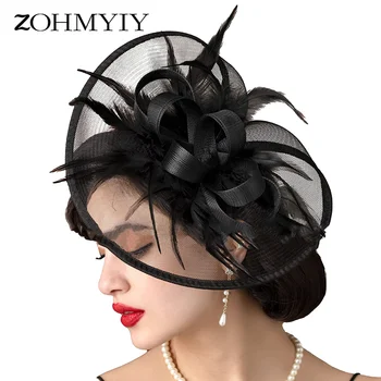 Fascia per capelli con piume per donna Cappelli fantasia per tea party Elegante copricapo per festa di nozze per sposa Tea Party Trucco Copricapo per festa di ballo
