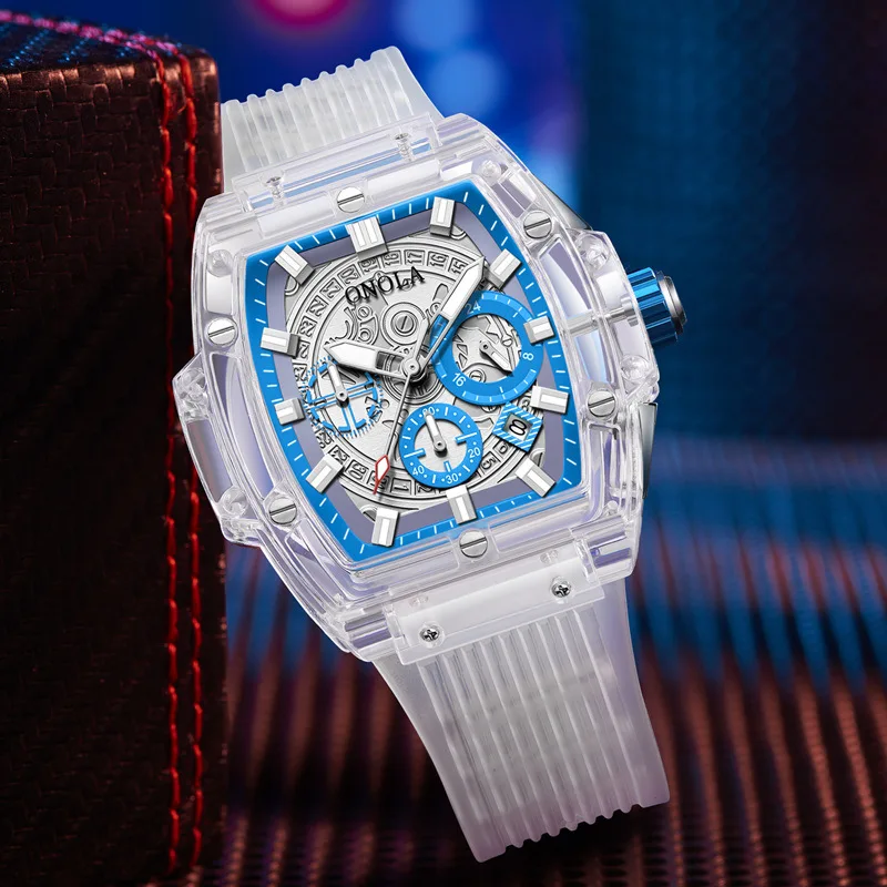 Luxury Watch For Men Military Quartz Sports Wristwatch Luminous Man Watches Transparent Case Male Tonneau Clock Reloj Hombre