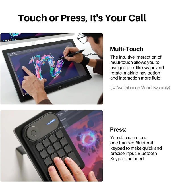 Huion Tablet Kamvas Pro 19 Graphics Tablets Monitor 18.4" Finger Touchscreen 4K UHD Drawing Display 16K Levels Pressure Dual Pen 3
