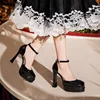 Women's Sexy Super High Heels Pointed Tip Thick Heel Ankle Strap Platform Heels Side Cutout Wedding Banquet Sandalias De Mujer 5