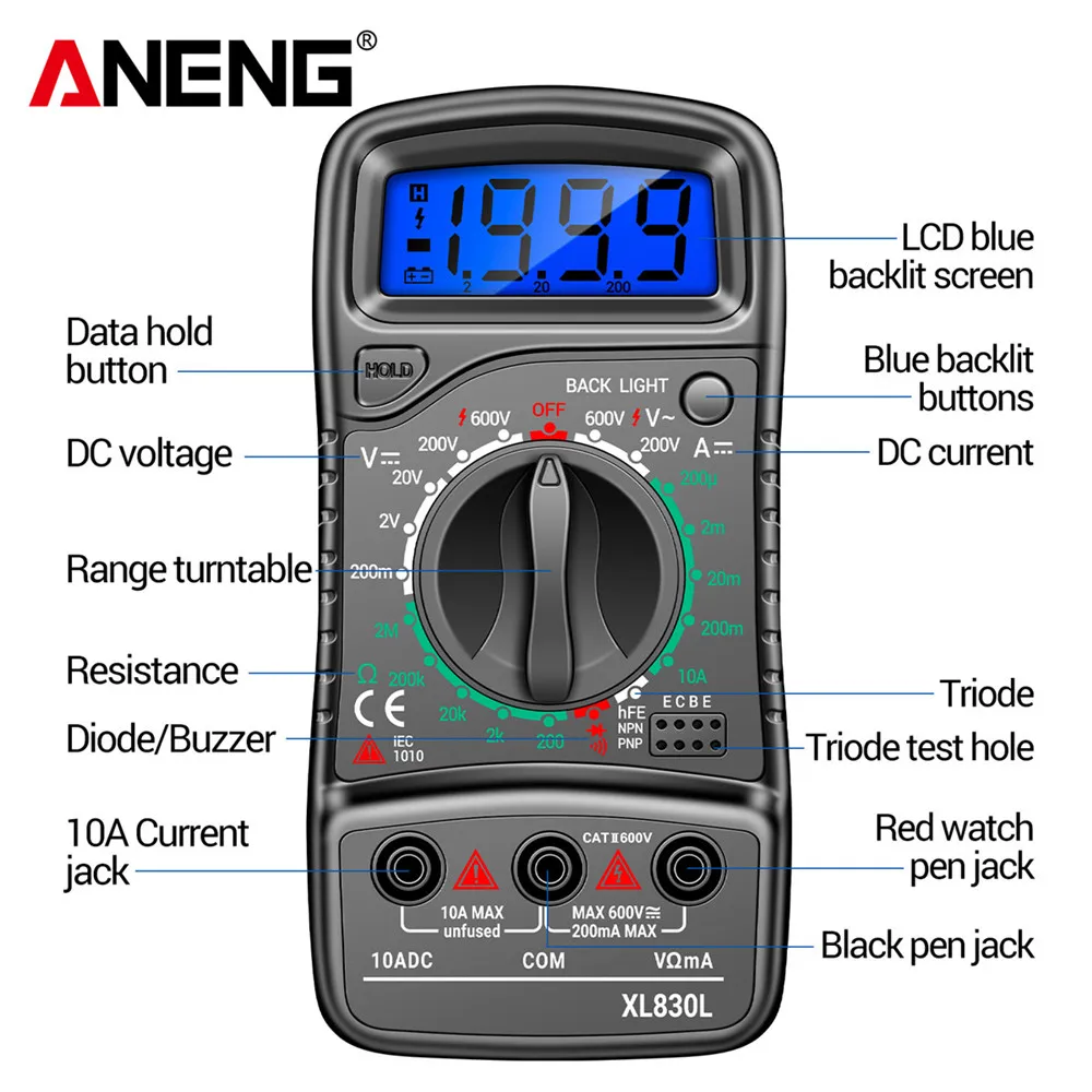 ANENG XL830L  Ƽ  а 1999 īƮ AC/DC  ׽ ƼƮ   ̿ 