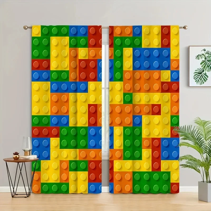 

Cartoon Blocks Cube Colorful Kid Curtains Window Treatment For Bedroom Office Kitchen Living Room Home Decor Room Decor 2pcs