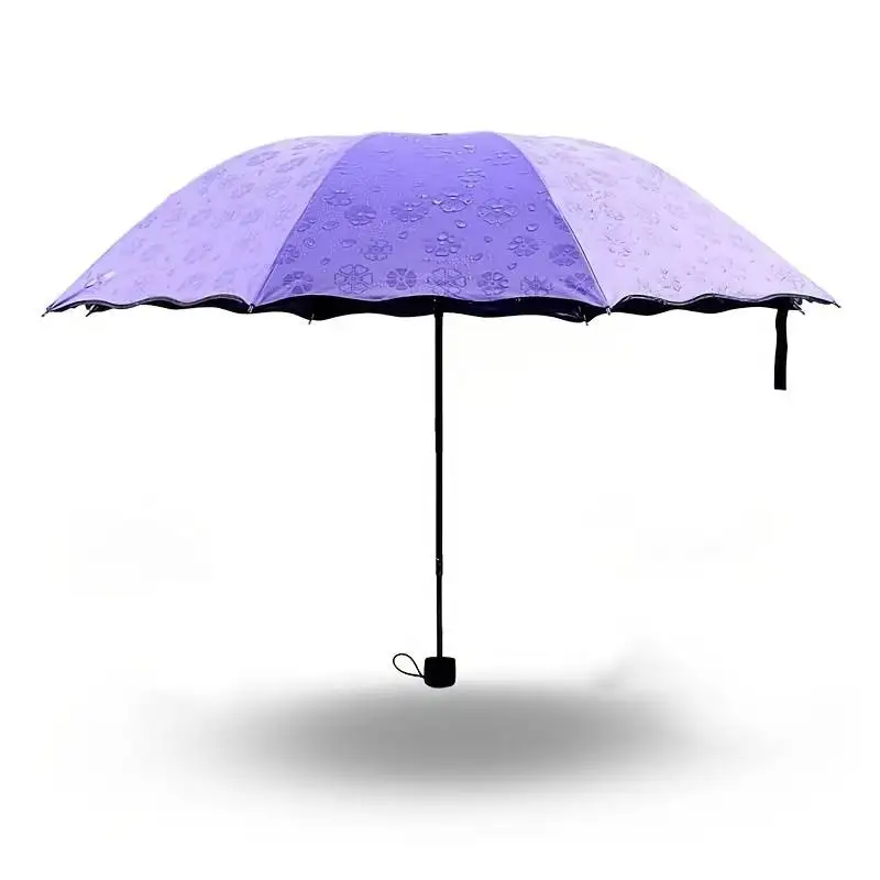 Red leaf Portable Manual Folding Umbrella Flowering Umbrella in Water Black Glue Coated Light Weight UV