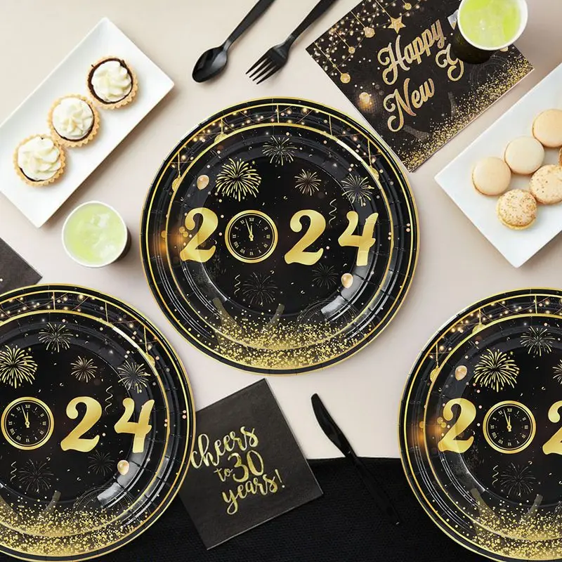 Happy New Year Party Supplies Tableware New Year Plates Cups Napkins T