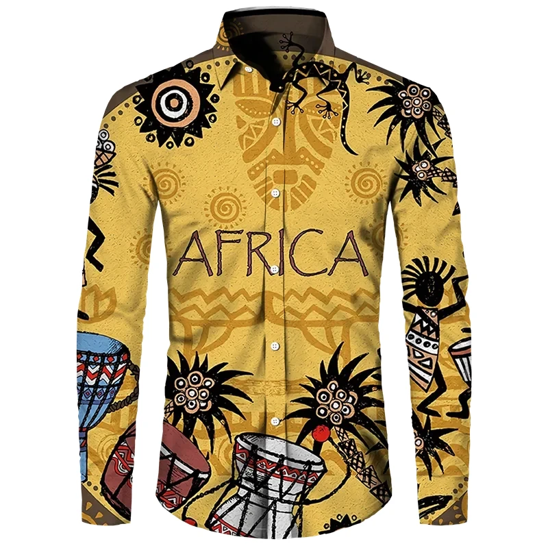 thumbnail image 1 of Nueva camisa para hombre, Dashiki, estampado africano, camisetas de manga larga, camisetas tradicionales para parejas, ropa de calle de estilo étnico de hip hop con solapa, 1 of 5