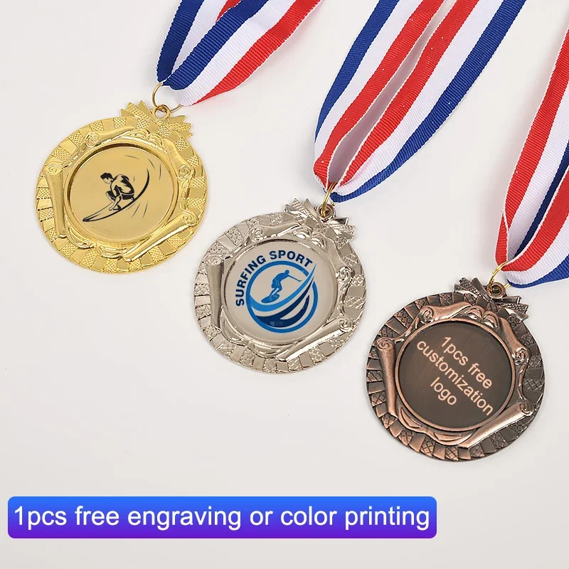 Free Customized 65MM Metal Gold Silver Bronze Award Medals Game Medals Sports Competition Winner Medals Souvenir for Sports