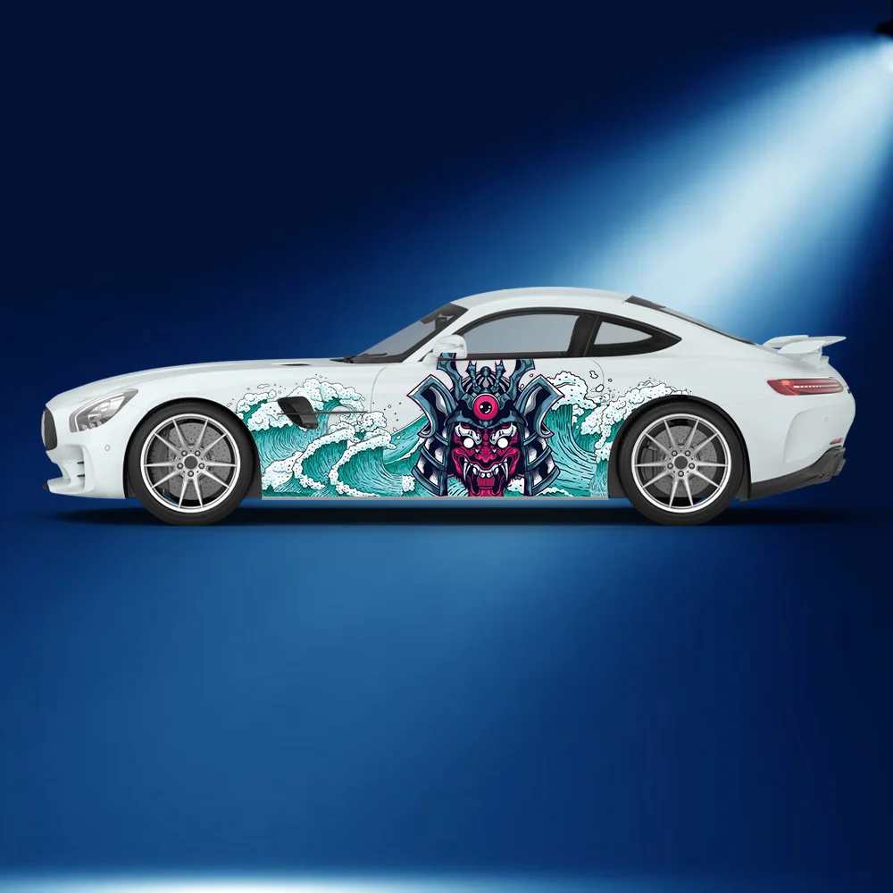 Japanischer Samurai-Wellenmuster-Auto-Seitenaufkleber, Vinyl, selbstklebendes Papier, Motorsport-Farbaufkleber, geeignet für Auto, LKW, SUV, Dekoration – Detail 4