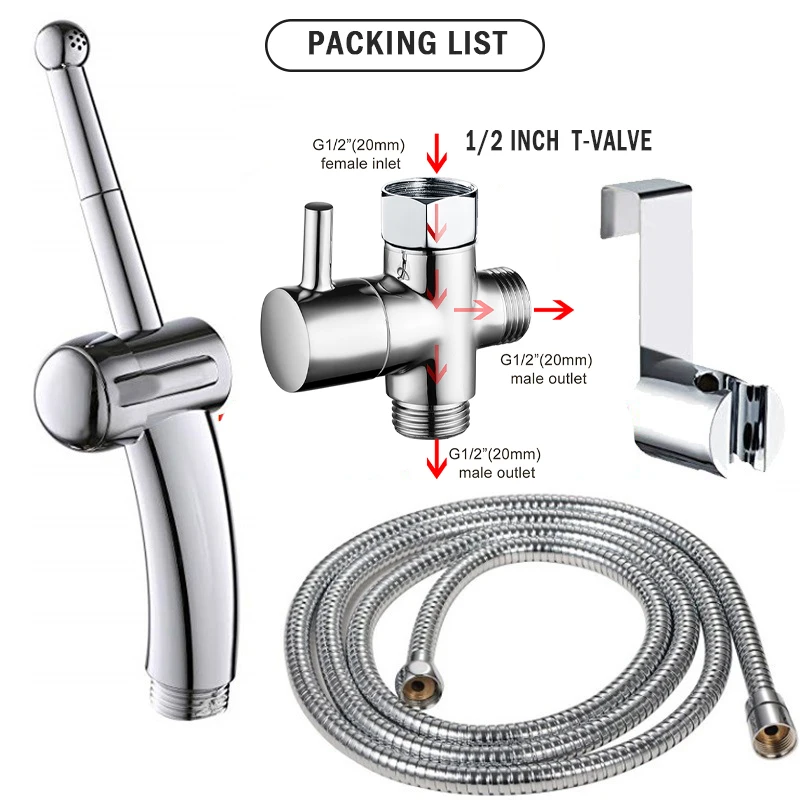 1/2inch 7/8 inch 1/4PCS Handheld Bidet Toilet Hand Faucet Sprayer Hanging Base Hook Head Hose Shower Adapter Diverter Set 4