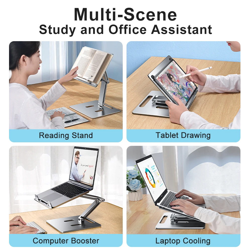 Oatsbasf-Alumínio Laptop Stand, Altura de elevação livre,