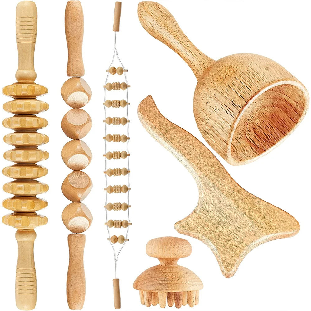 Wood Therapy Massage Tools Maderoterapia Kit Wood Massager Roller,Gua Sha Roller Manual Wooden Massage for Release Cellulite