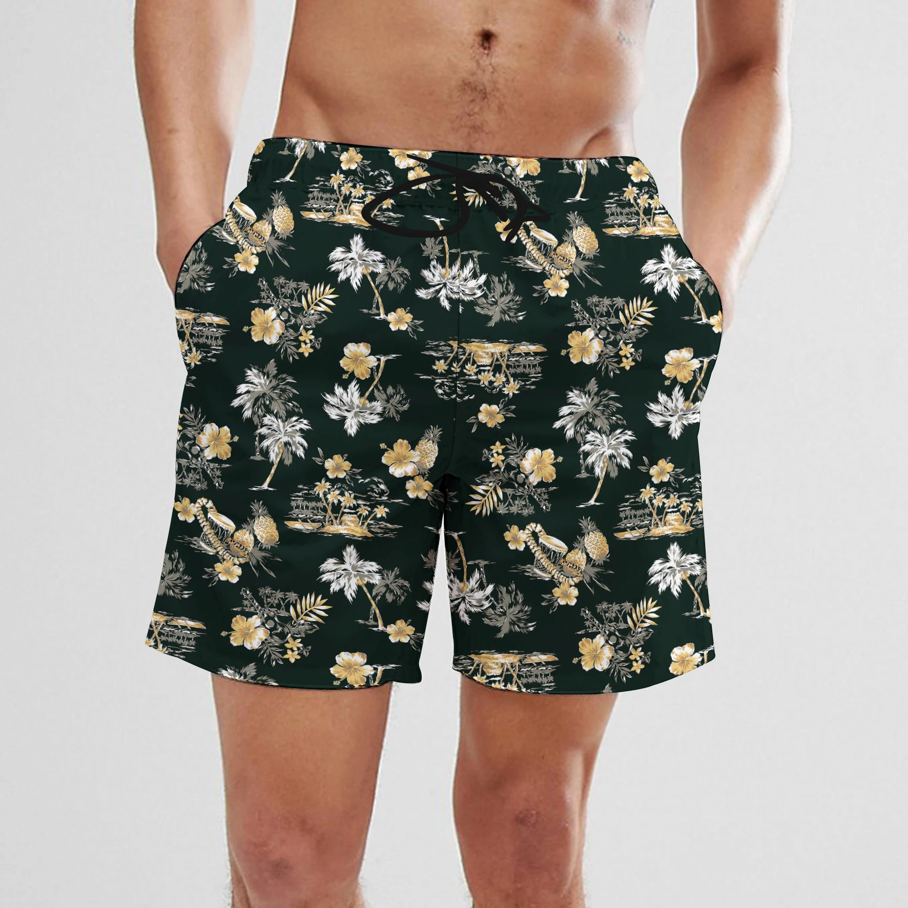 

Fashionable Summer Coconut Flower Digital Printing Men's Shorts Beach Swimming Fitness Leisure European Size Hawaiian Shorts