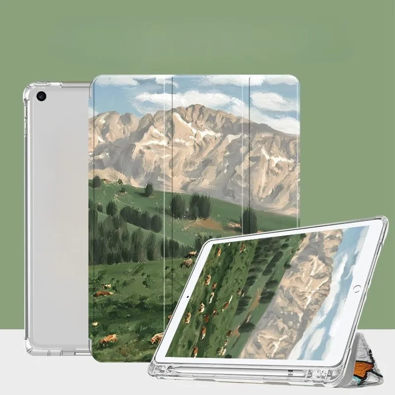 Green Cattle and Horses in the Mountains - Protective iPad Case