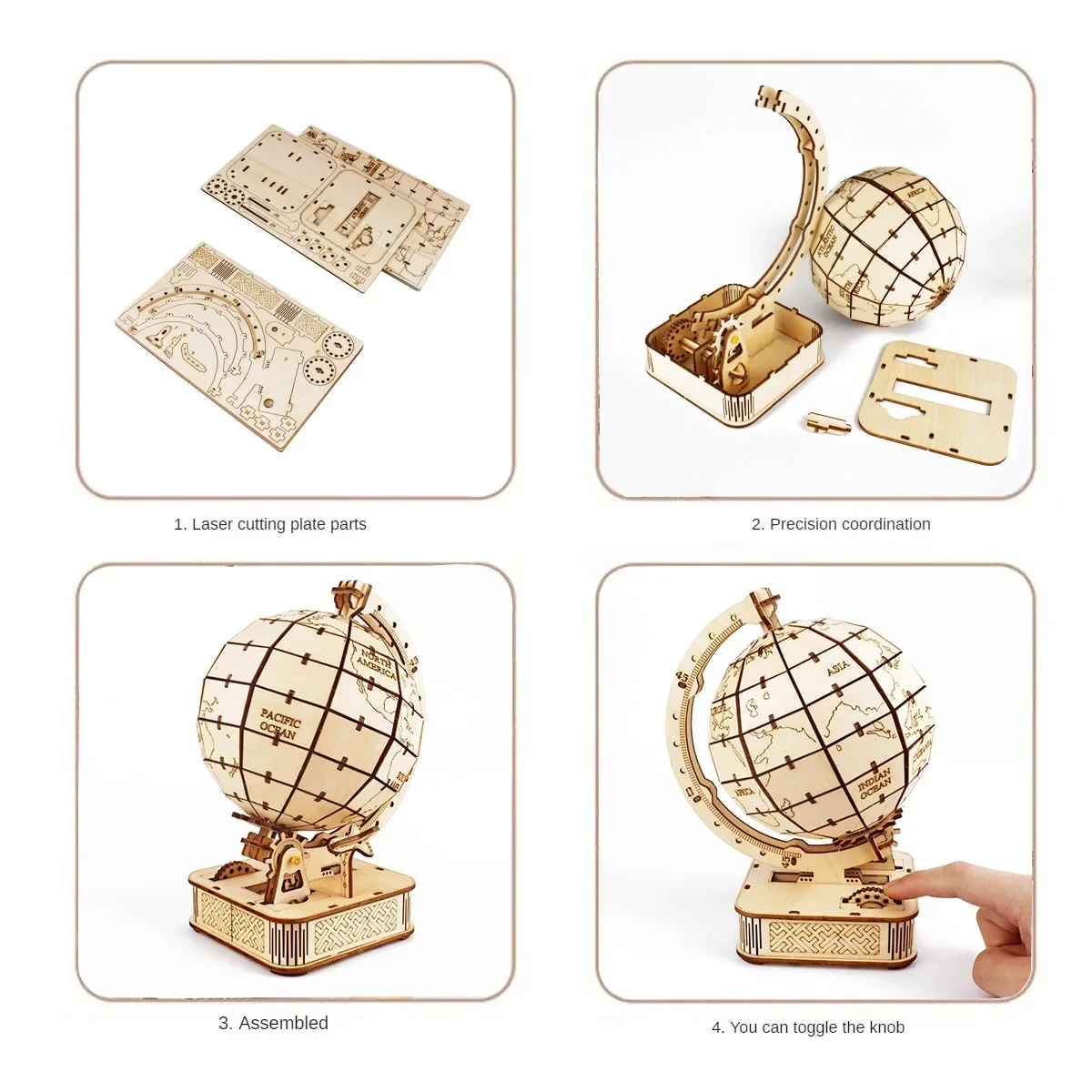 3D Wooden Globe Puzzle Toy – Mechanical Earth Model Building Set for Teens – DIY Geography World Map Gift