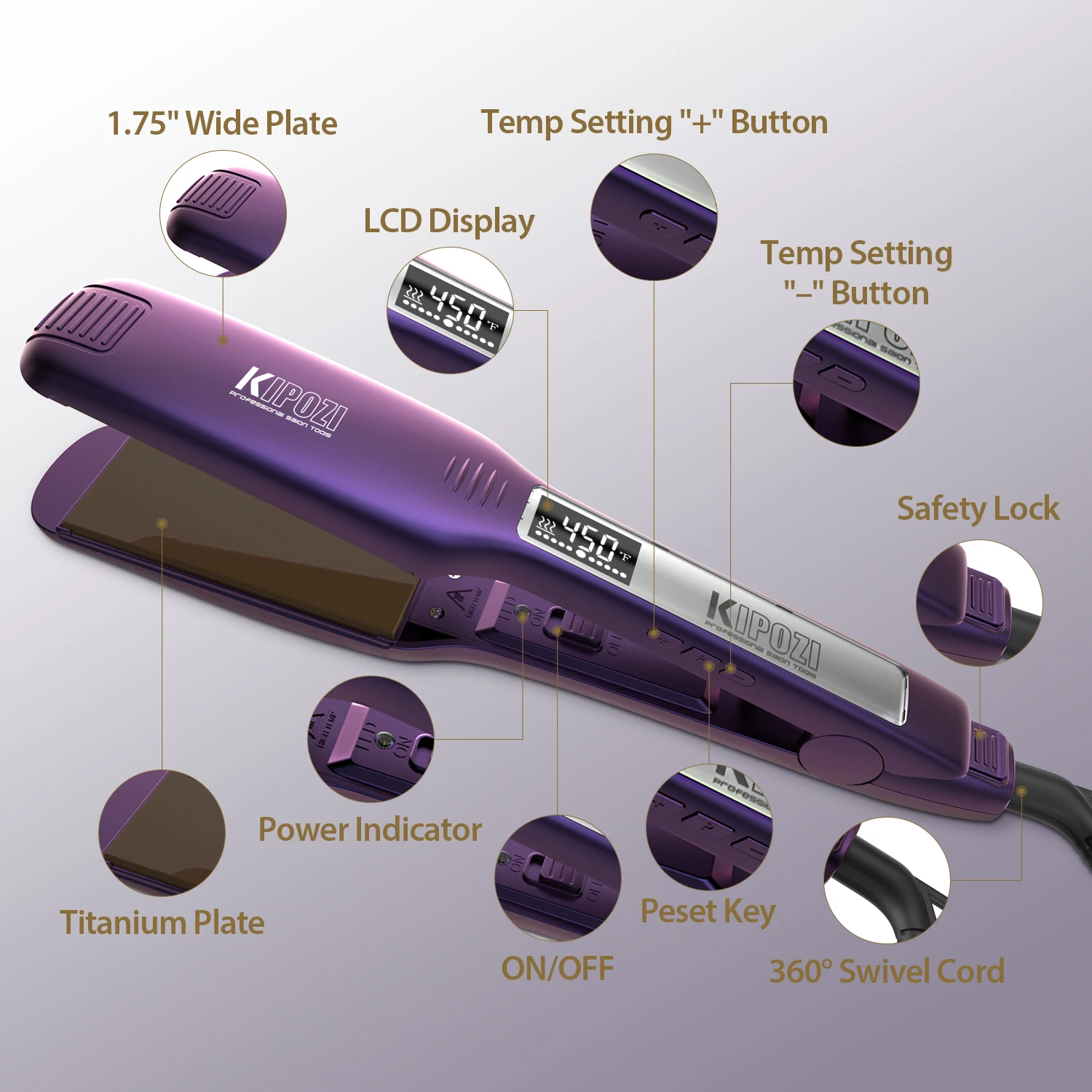 KIPOZI KP-139 Professional Hair Straightener Fast Heat Smart Timer