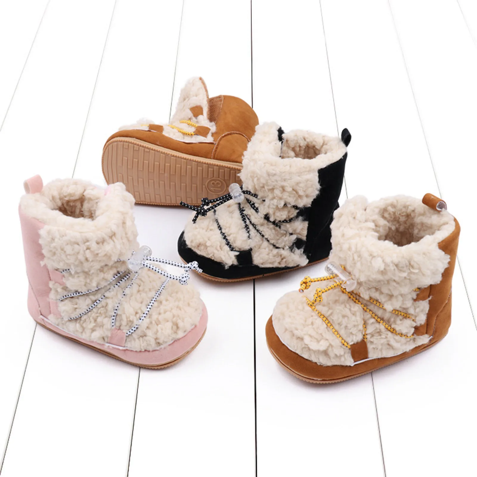 

Newborn Baby First Walkers Unisex Fleece Bootie Winter Super Warm Infant Toddler Thicken Crib Shoes Classic Anti-slip Floor Boot