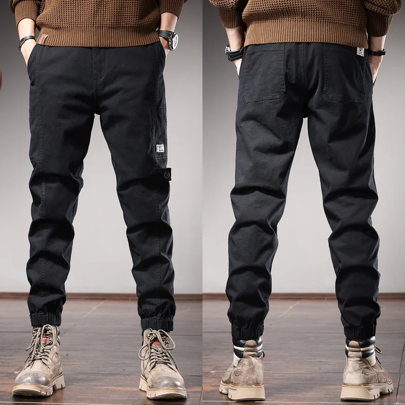 Autumn Khaki Cotton Casual Pants Men Fashion Korean Style Slim Fit Elastic Waist Trousers
