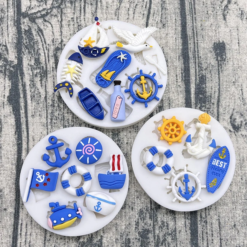 Anchor Seagull Timone Life Buoy Ocean Stampo In Silicone Sugarcraft Cioccolato Cupcake Stampo Da Forno Resina Fondente Strumenti Per Decorare Torte