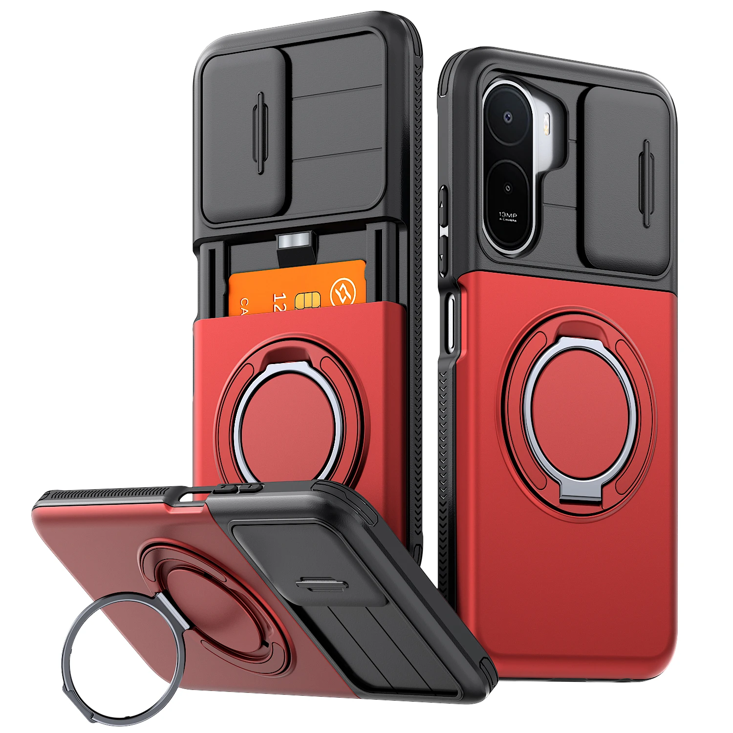 Magnetic Rotating Ring Bracket Case with Slide Camera Protection and Card Slot
