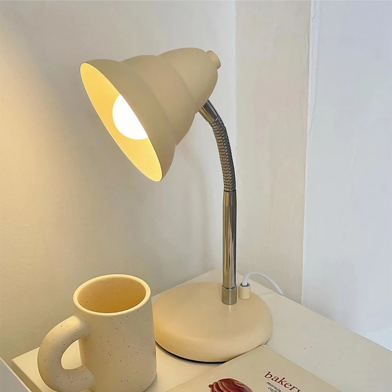 LED Cream Table Lamp Ins Wind Bedroom Desk Reading Lamp USB Adjustable Retro Cute Bedside Lamp Children's Gift