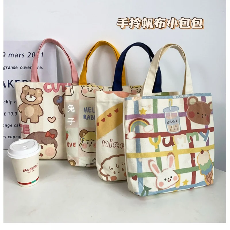 Custom  Canvas Bag Cute Cartoon Japanese Ins Tutorial Lunch Bag Small Handbag Women's Handbag Handbag Foreign Trade Wholesale