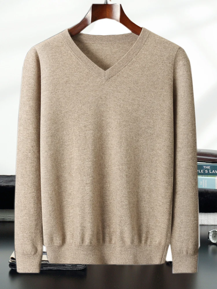 Yoyoselect High Quality Autumn Winter Men Cashmere Sweater V-neck Smart Casual Pullover 100% Cashmere Knitwear Luxury Soft Tops 2