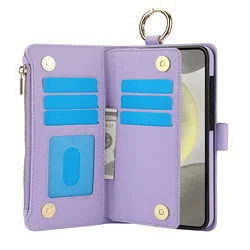 Premium Wallet Case with Zipper Credit Card Holder and RFID Blocking, Flip Folio Cover - Galaxy A54 4G 5G (Purple)
