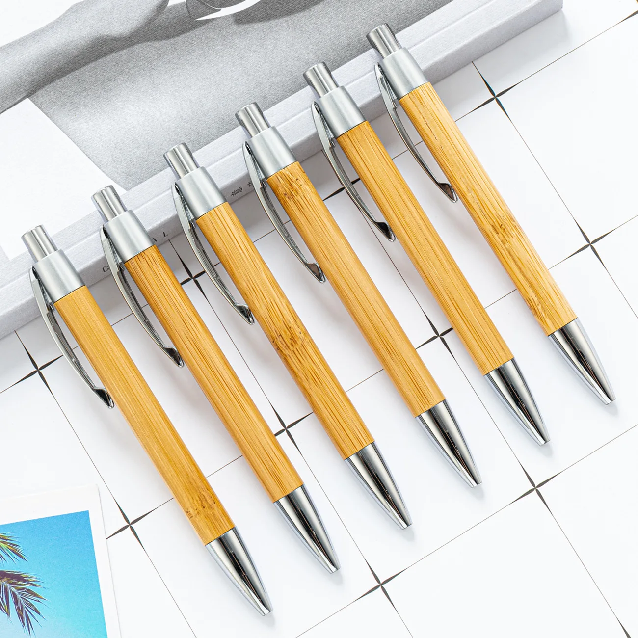 20-50Pcs 대나무 펜 맞춤형 볼펜 편지지 파티 사무용품 맞춤형 조각 텍스트 비즈니스 세례 선물