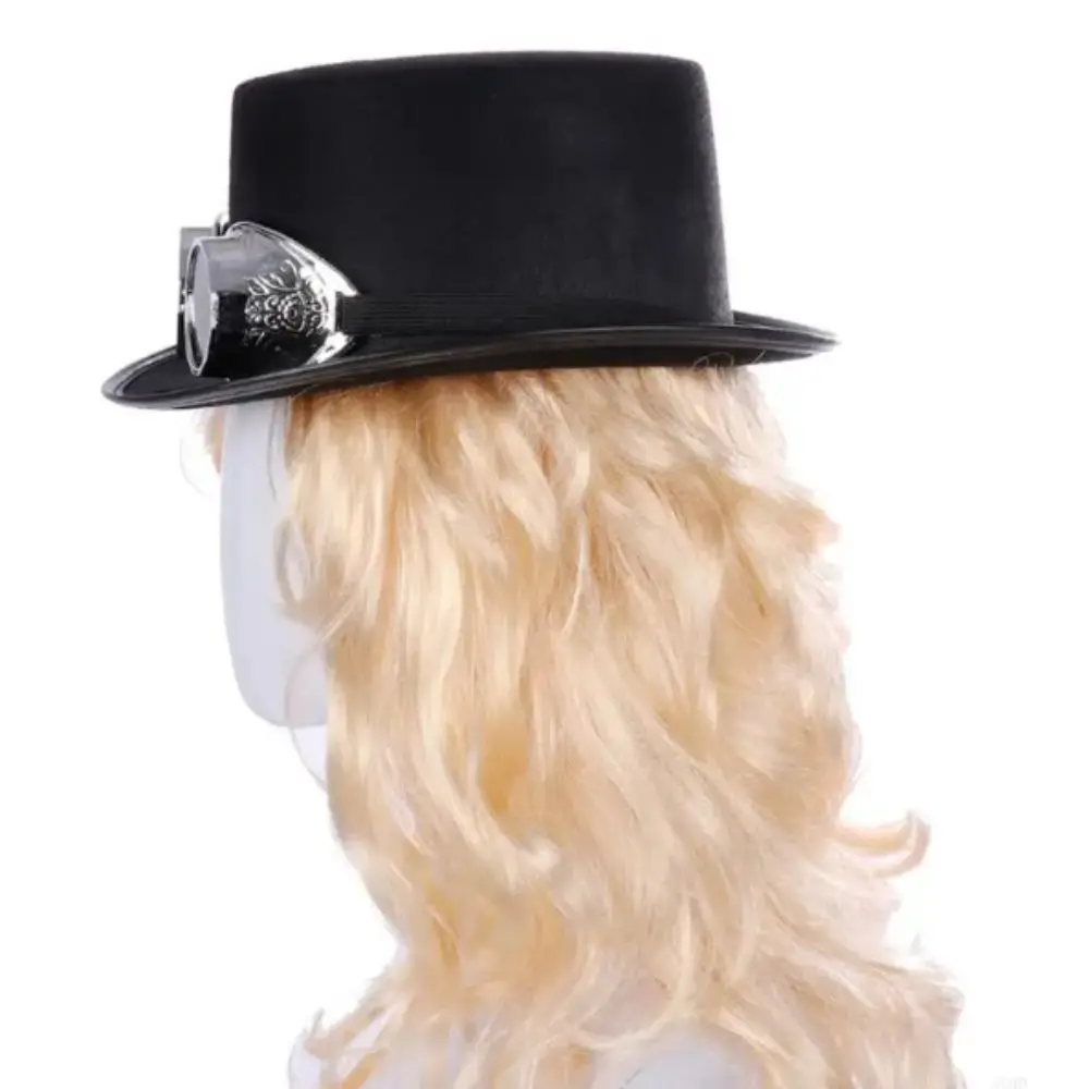 Vintage Black Steampunk Men Hat With Eyeglasses Stage Performance Retro Gothic Hat Magician Hat Non-woven Fabric