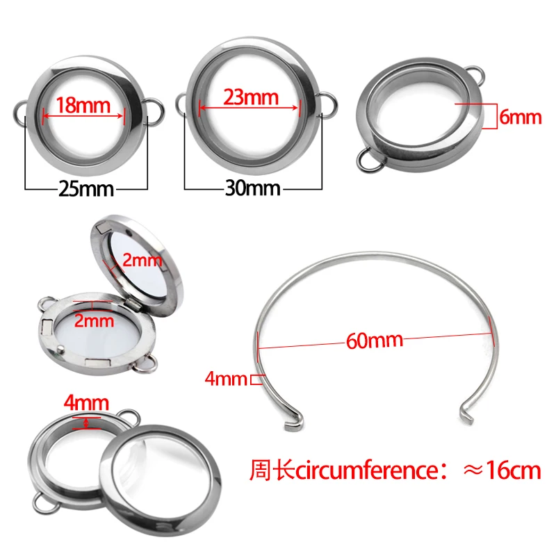 25mm/30mm Round Floating Living Memory Glass Locket Bangle 316L Stainless Steel for Floating Charms Small Photo Dry Flower 4