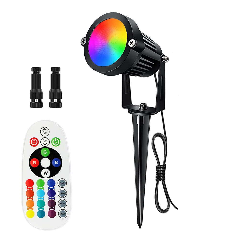 6w 12v rgb Landschafts beleuchtung Speicher Garten Weg Lichter warmweiß Außen scheinwerfer wasserdichte Fernbedienung LED Spike Flut lampe
