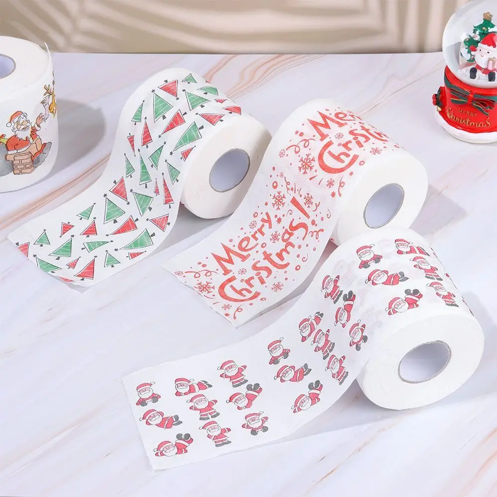 10*10cm Christmas Toilet Paper Santa Claus Printed Decor Tissue Roll Napkin