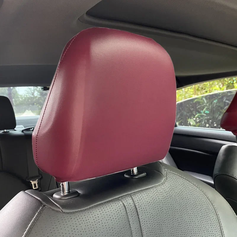 Car Headrest Cover - Soft Leather Universal Head Rest Protector With Buckle Straps, White