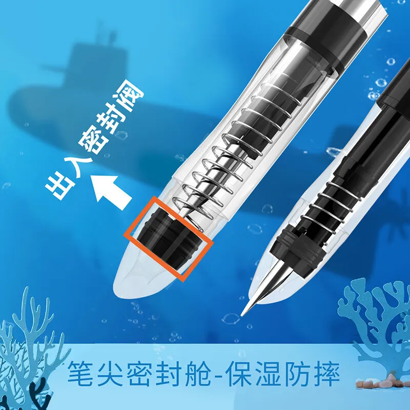 OASO K016 봉인 된 프레스 만년필 개폐식 0.5mm 펜촉 프레스 사무실 학교 학생 펜 세트 4pcs 파란색 잉크 카트리지