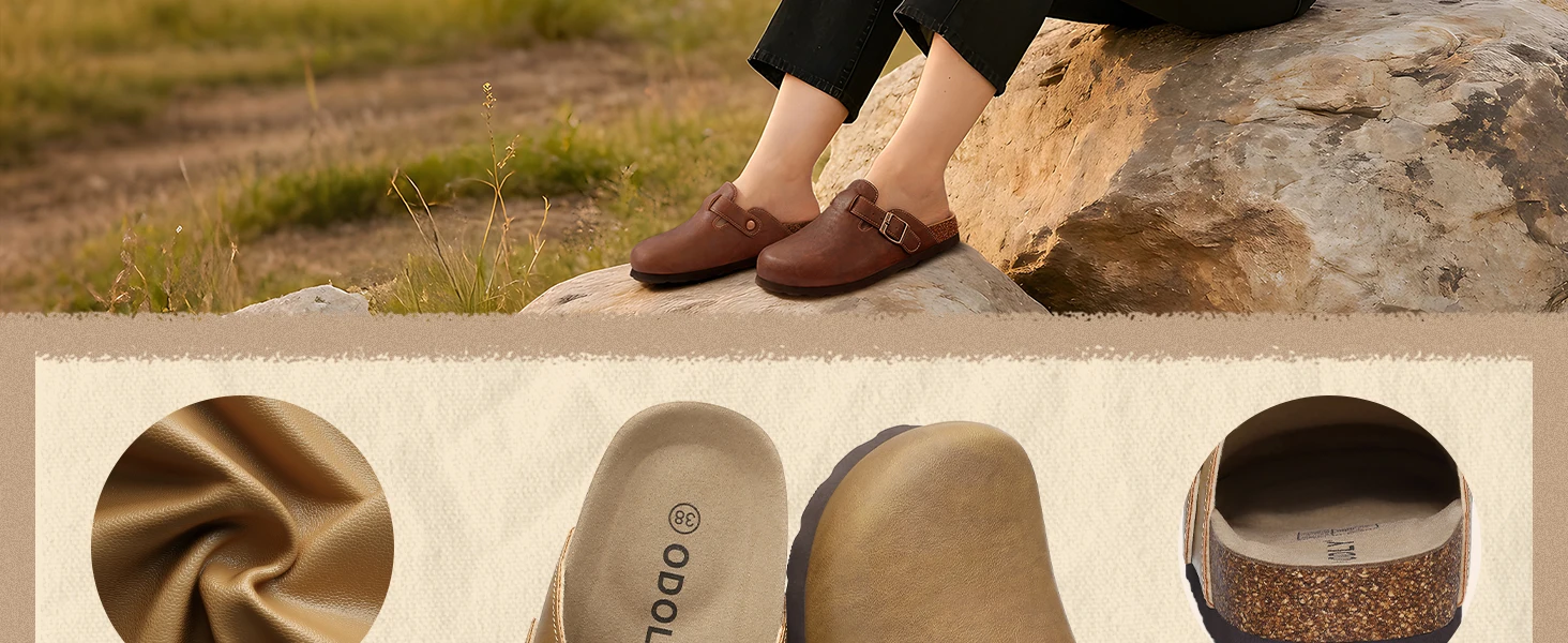 Vegan Leather Mules With Cork Insole And Arch Support For Women_voghion.com
