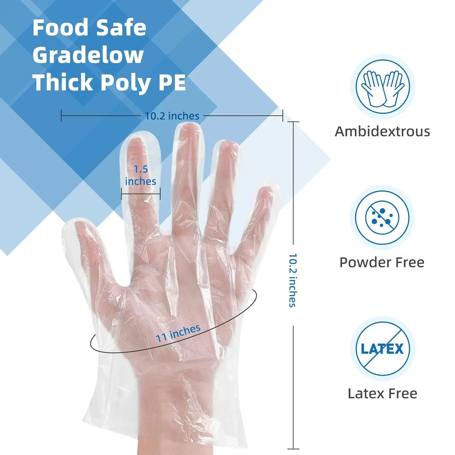 Gants vinyle jetables alimentaires en lot de 300 pièces, présentés en rouleau sur fond blanc.