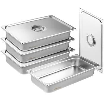 SucceBuy 4Pack Hotel Pans Full Size Anti-Jam Steam Pan with Lid Stainless Steel Steam Table Pan 4-Inch Deep Commercial Table Pan 1