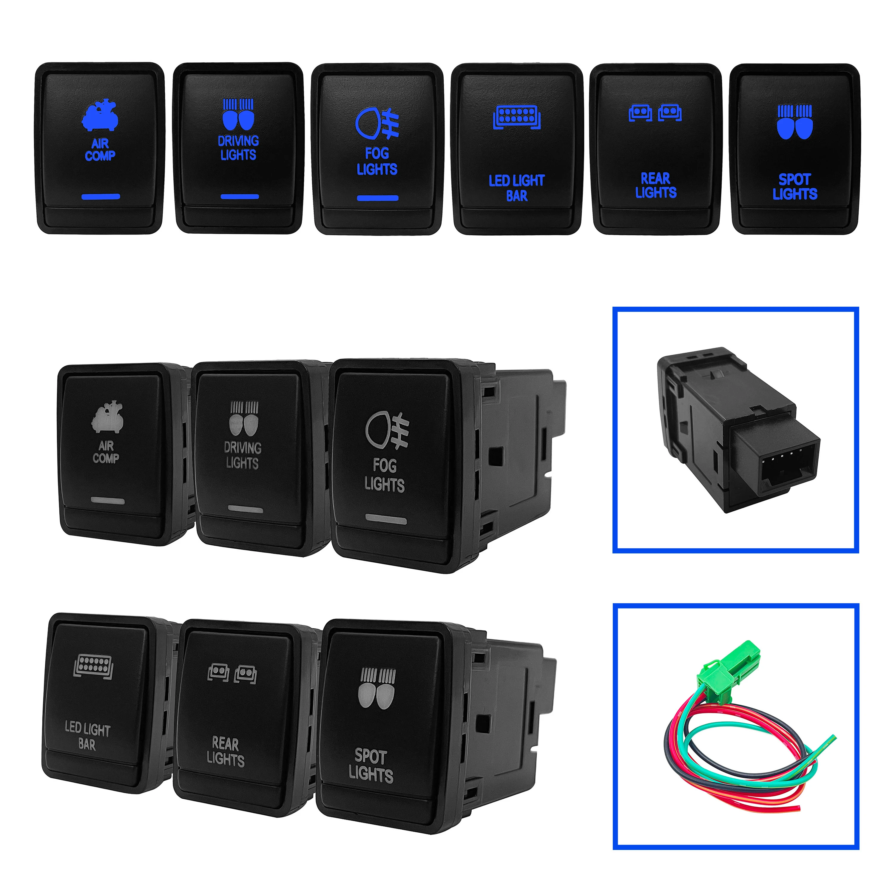 12v Blue Led Push Button Switch Spot Driving Rear Fog Lights Bar For