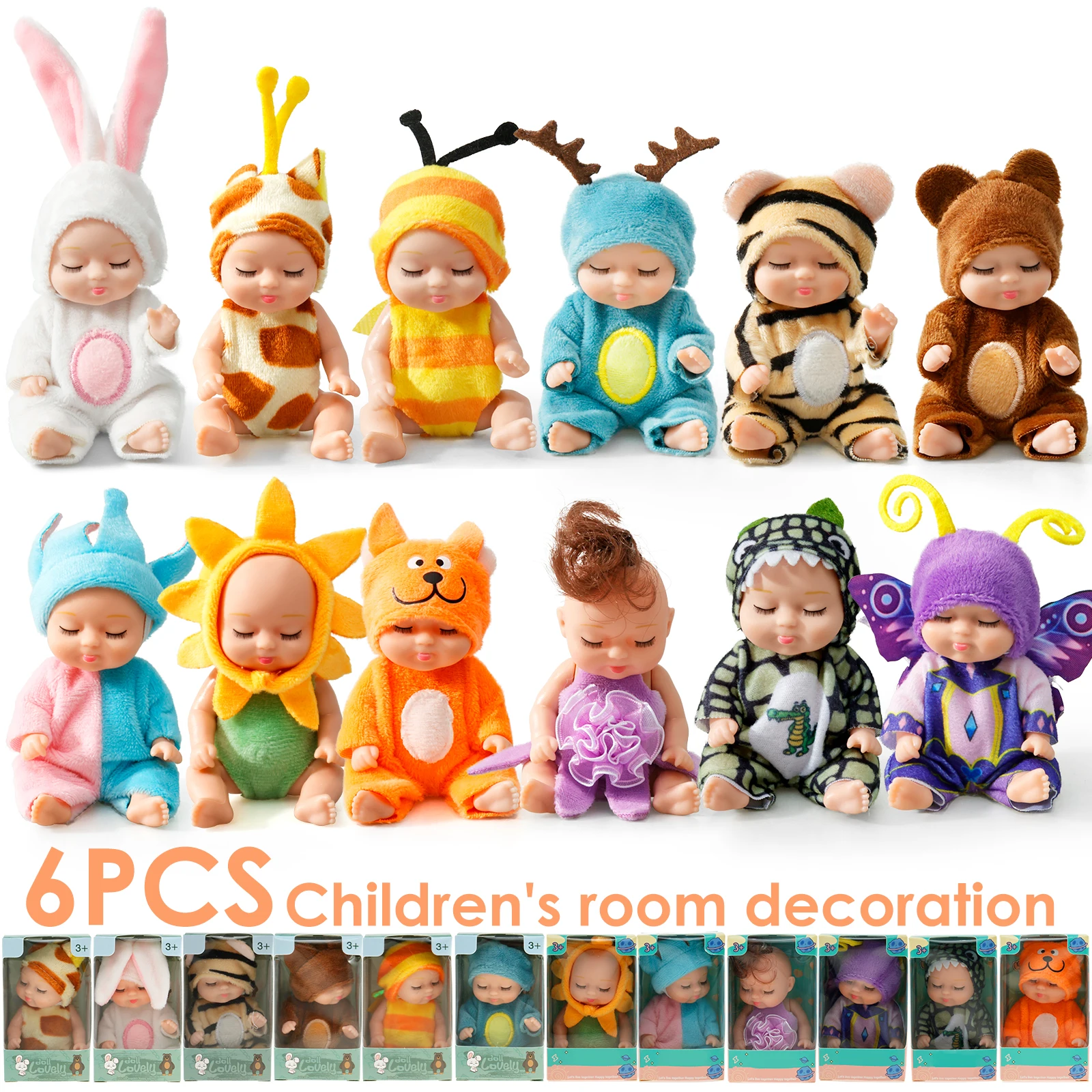 6–12 Stück Mini-Babypuppen, niedliche Mini-Reborn-Puppen mit Kleidung, kleine Babypuppen, glatte kleine Babypuppen, Kindergeburtstage, Weihnachtsgeschenk