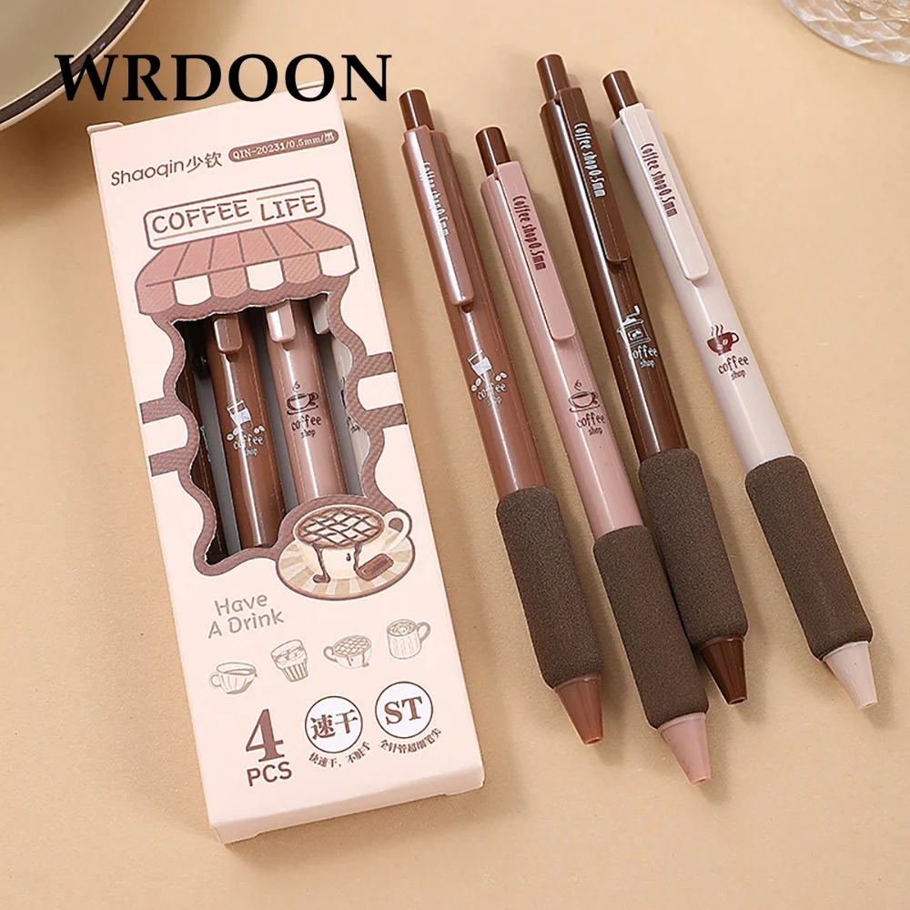 4pcs Cute Cofee Style Gel Pens Black Ink 0.5mm Soft Bread Pen For Writing Office School Stationery Supplies Ballpoint Pens