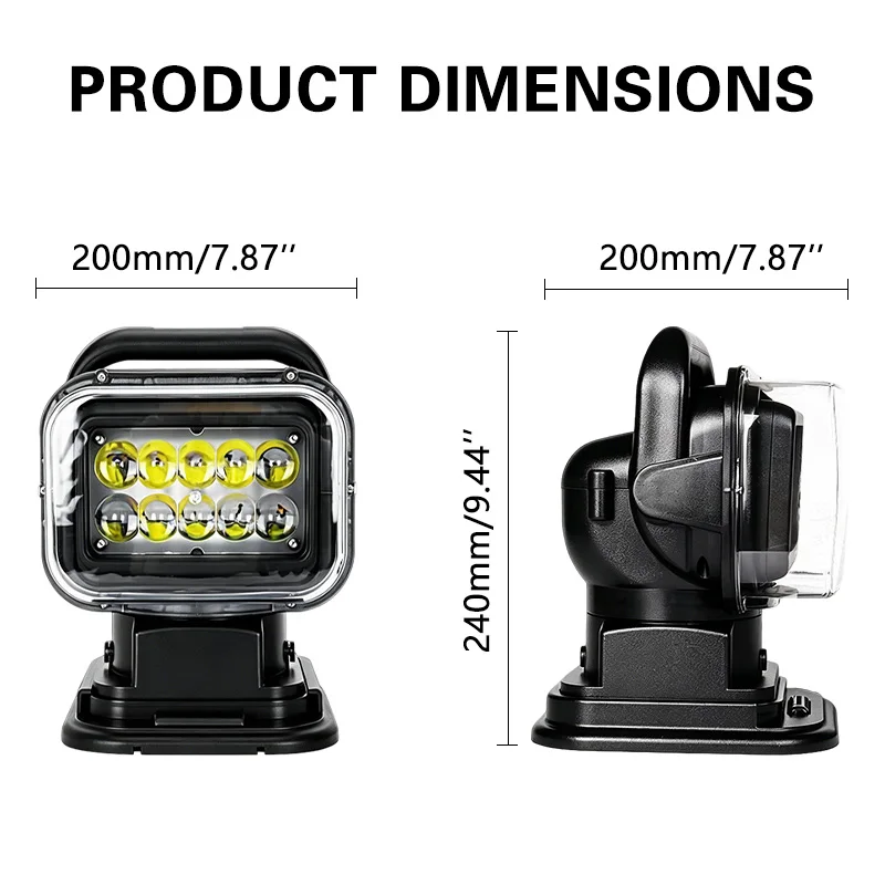 7인치 무선 원격 제어 서치라이트 50W (9-32V 장비용) 위아래 좌우 회전 LED 라이트 보트 신호등