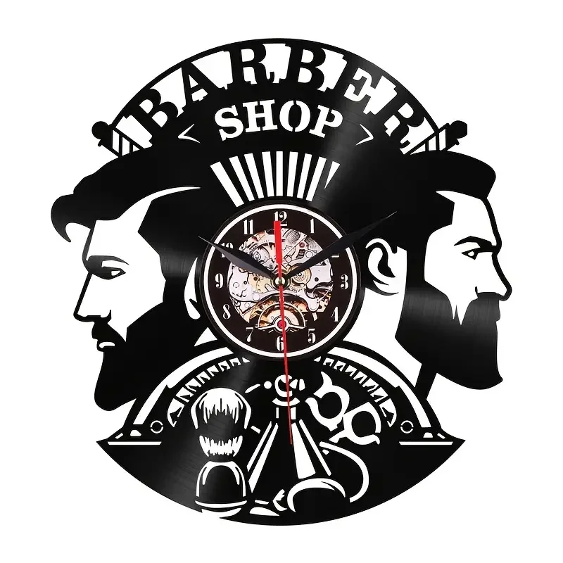 

ZK30 Barber Shop Wall Clock Modern Barbershop Decoration Vinyl Record Wall Clock Hanging Hairdresser Wall Watch for Barber Salon