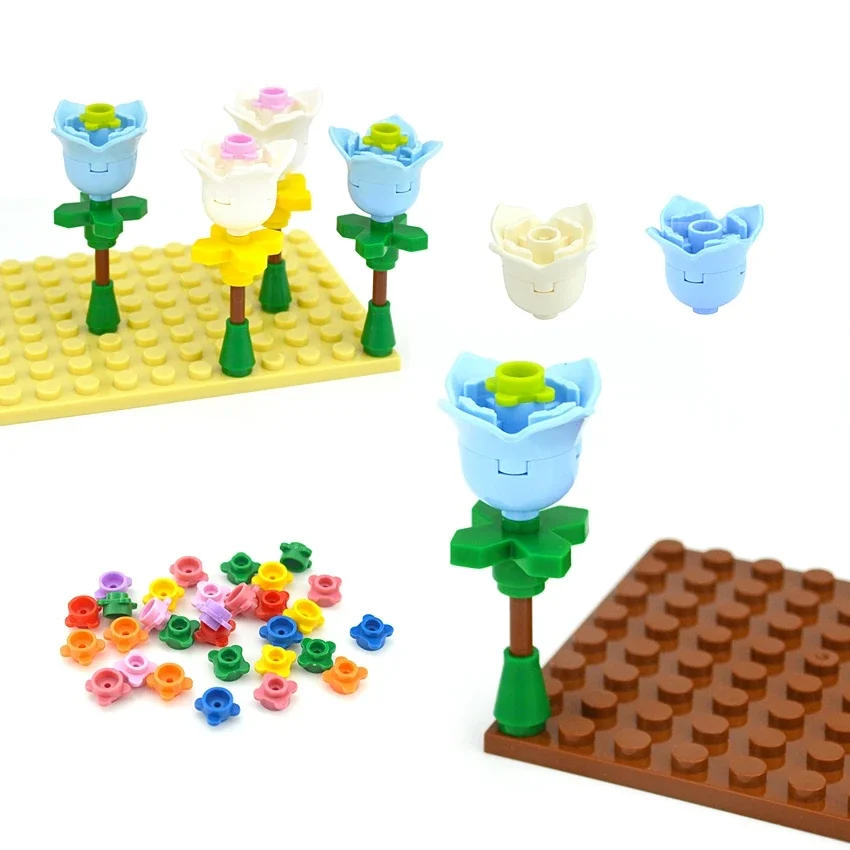 조립 입자 꽃 장미 튤립 MOC 식물 도시 집 액세서리 잎 2x2 꽃잎 4 개 15469 18841 빌딩 블록
