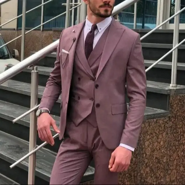 2024 Men Suits Slim Fit Business Uniform Office Suit Wedding Groom Party 3-Piece Jacket Pants Vest Notch Lapel Two Button Blazer