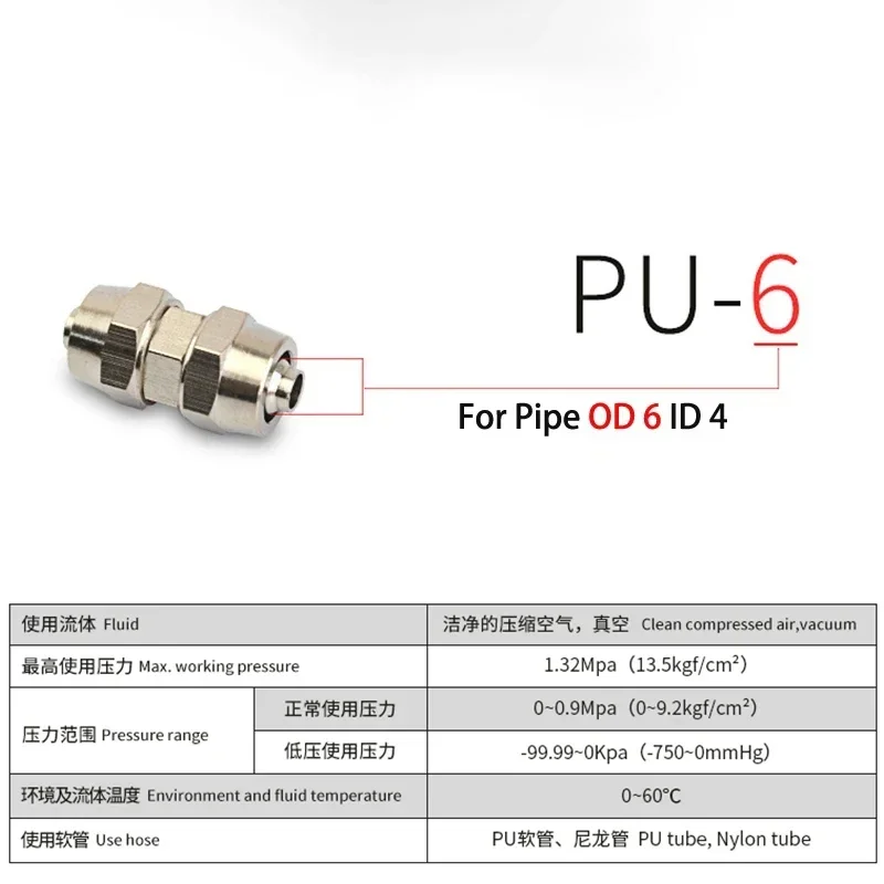 Copper-plated nickel-plated pneumatic air quick connector hose outer diameter 6 8 10 12 14 16MM quick connector KPU