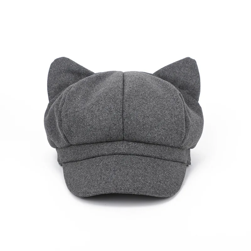 Women's Cat Ears Octagonal Solid Color Autumn Winter Beret Street Casual Painter Fashion Trend Newspaper Children's Hat_voghion.com