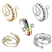 Bohemian Rainbow Beads Anxiety Ring Rotate Freely Anti Stress Fidget Spinner Rings For Women Girls Fashion Wedding Jewelry 1
