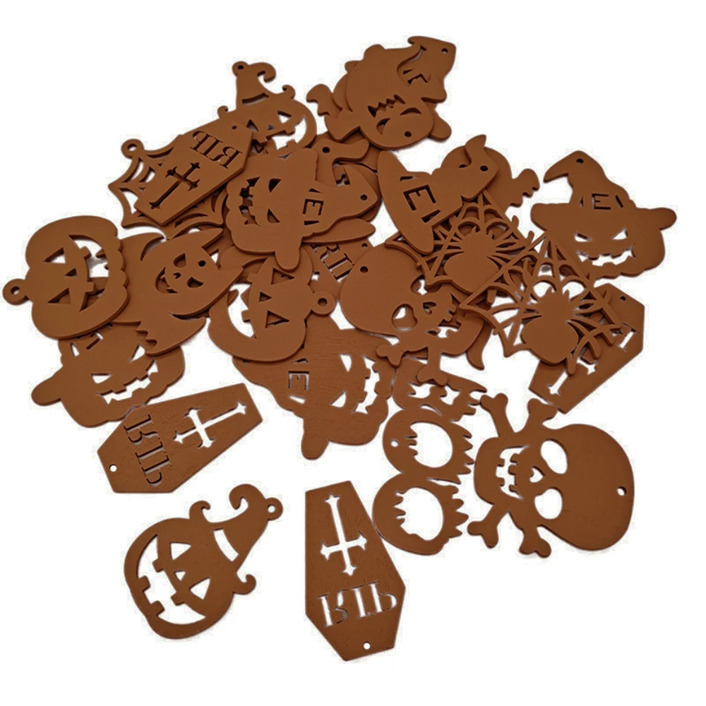 10 Stück Halloween-Dekoration Holzornamente Kürbis Geist Fledermaus Holzchips Happy Halloween Party Heim DIY Bastelgeschenk – Detail 7